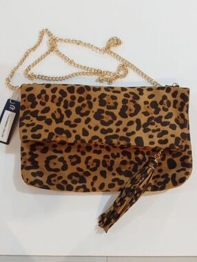 Charming Tailor|Leopard Print Tassel Crossbody Clutch Purse Suede Chain Medium